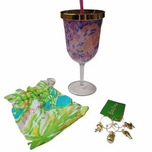 NWT Lily Pulitzer Wine Charms and Wine Glass